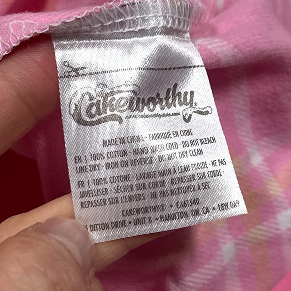 Cakeworthy x Friends Chandler Pink White Plaid Flannel Button Shirt Mens Medium - Picture 8 of 8